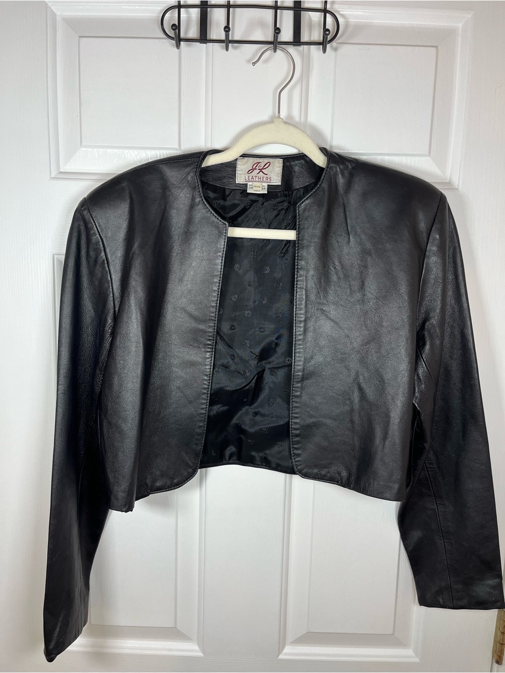 J&L Leathers Vintage Black Genuine Leather Open Front Jacket Cropped